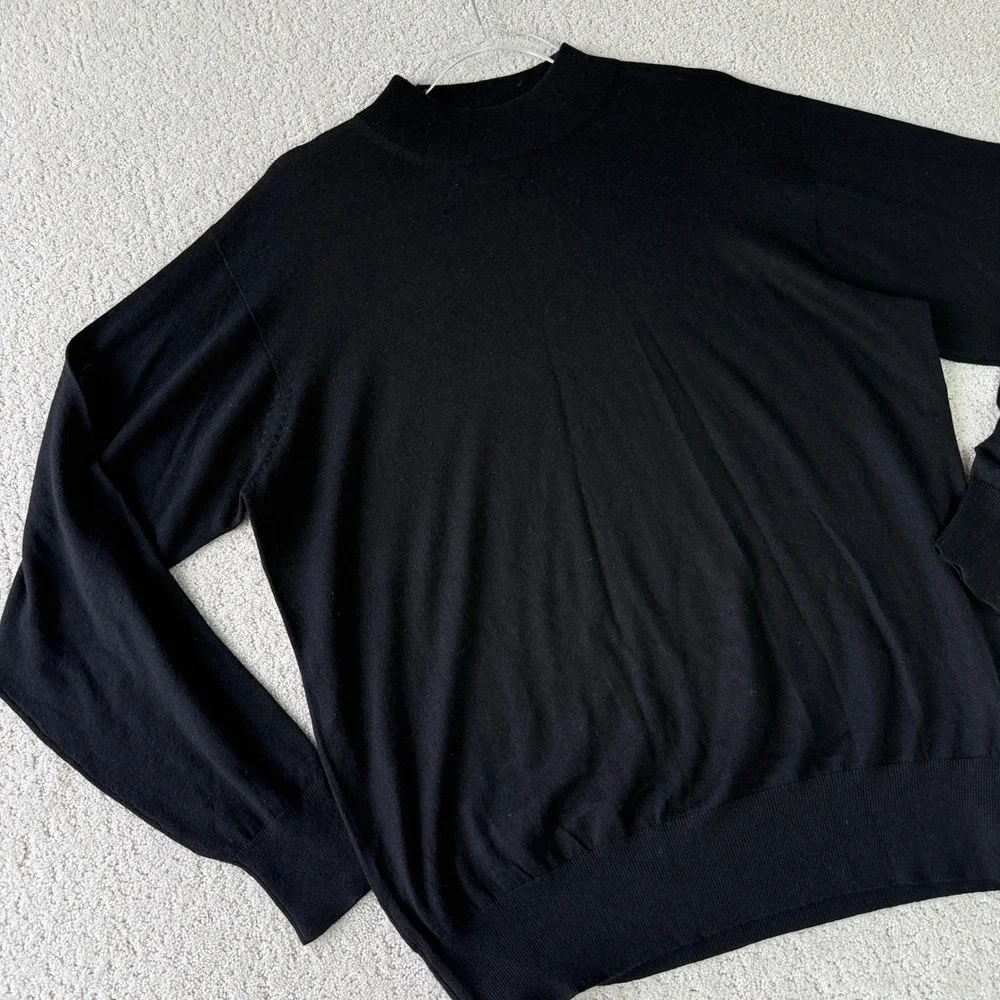 Neiman Marcus Mock Neck Sweater Mens Large Black Silk Cashmere Blend Luxury